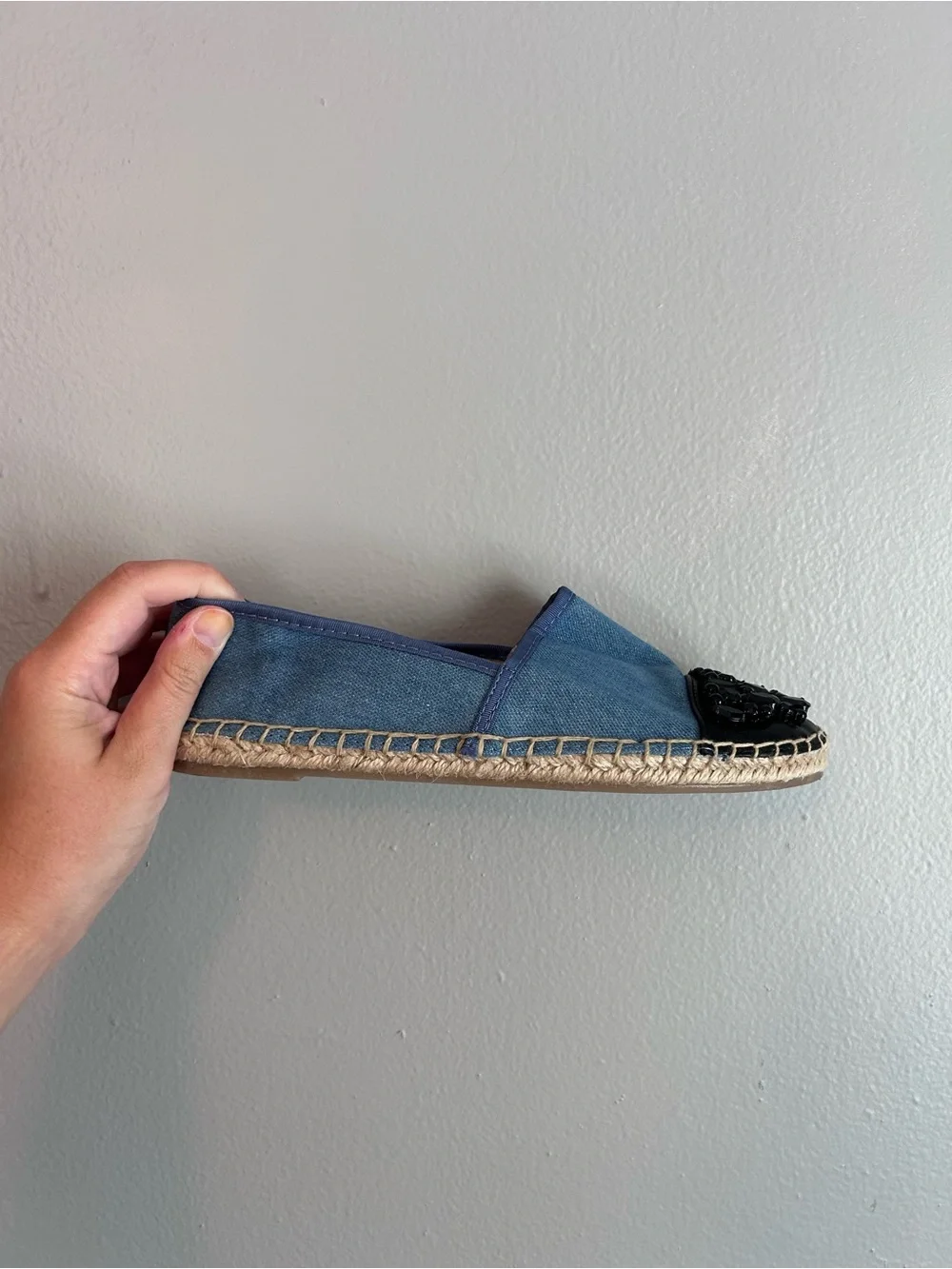 Circus by Sam Edelman Denim Blue Espadrilles with Black Jeweled Toe